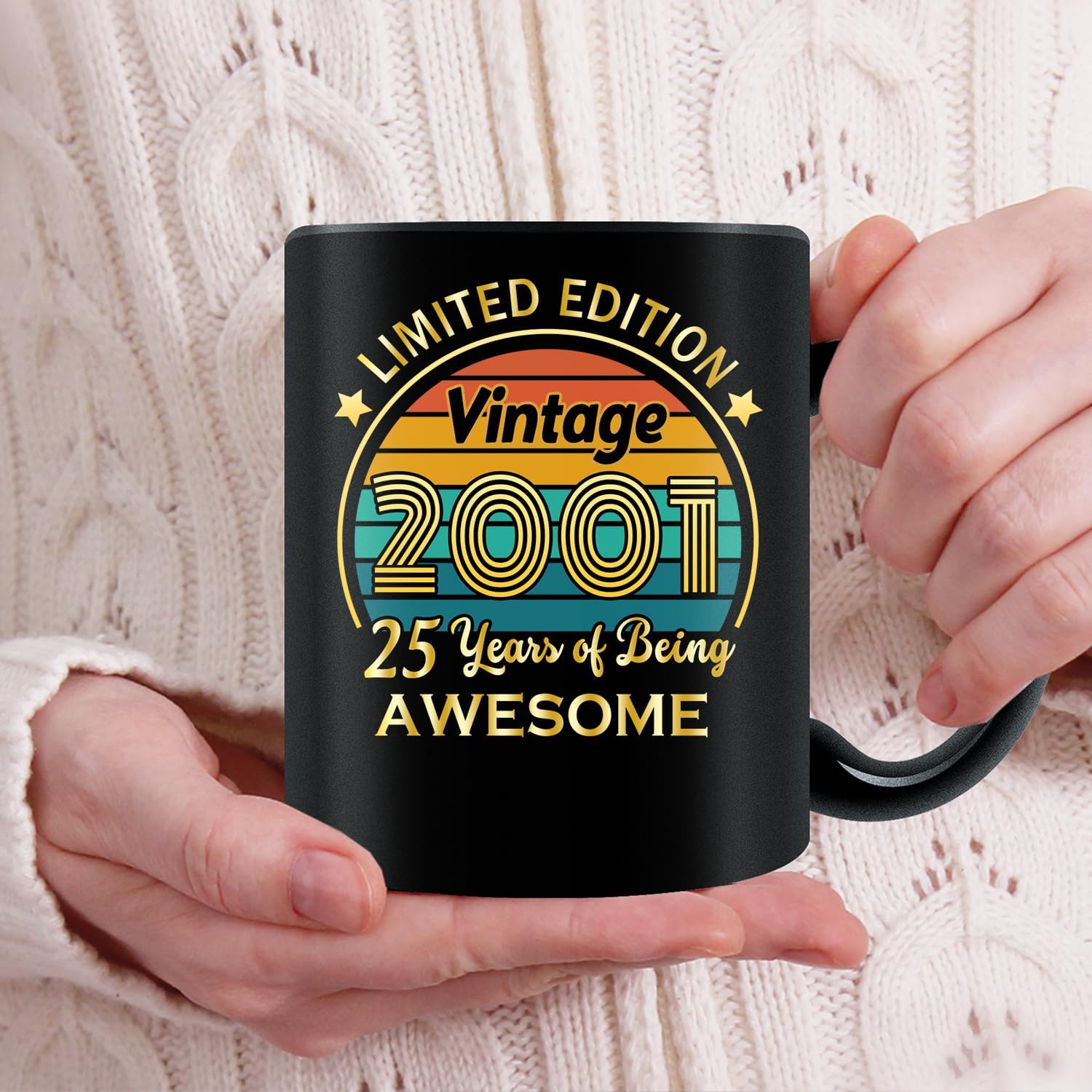 QUPT 25th Birthday Gifts for Women Men, 25th Birthday Gifts for Him, 2001 Birthday Gifts for Women Men, 25 Years Old Gifts, 2001 Birthday Gifts for Her Him, 25th Birthday Presents Coffee Mug
