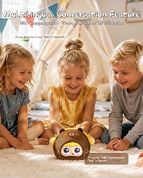AI Smart Stuffed Animals Kids Toys ChatGPT, Multilingual Companions, Interactive Learning Assistant & Memory Trainer, Emotional Support Plush AI Pet, Voice Conversation, Expressive LED Eyes