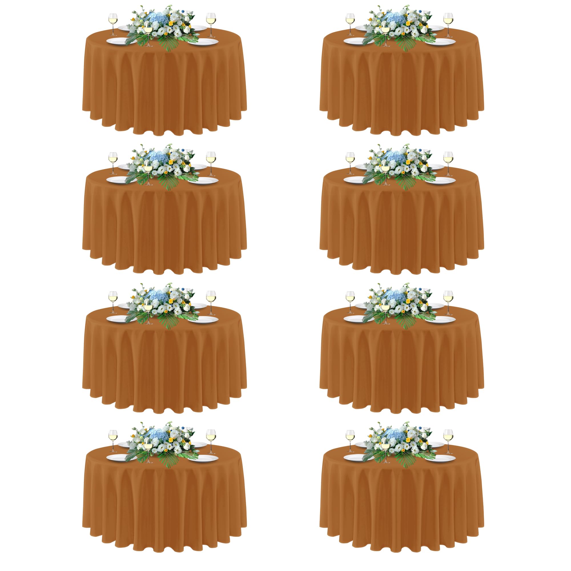 sancua Thanksgiving Round Tablecloth 108 Inch, 8 Pack Light Brown Bronze