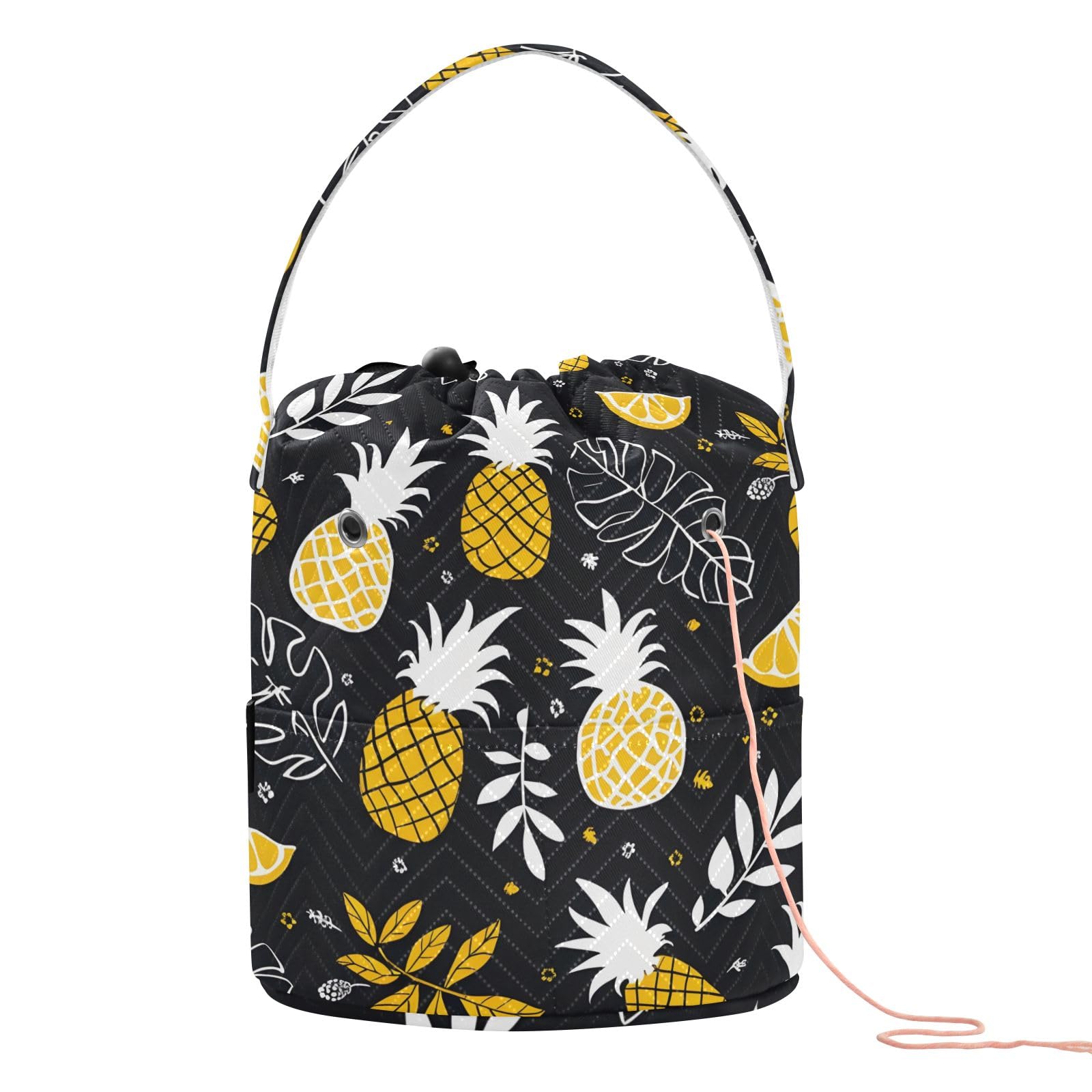 Yarn Storage Bag Small Crochet Bag Knitting Bag Organizer Pineapples Black Yellow Yarn Bags for Crocheting Basket