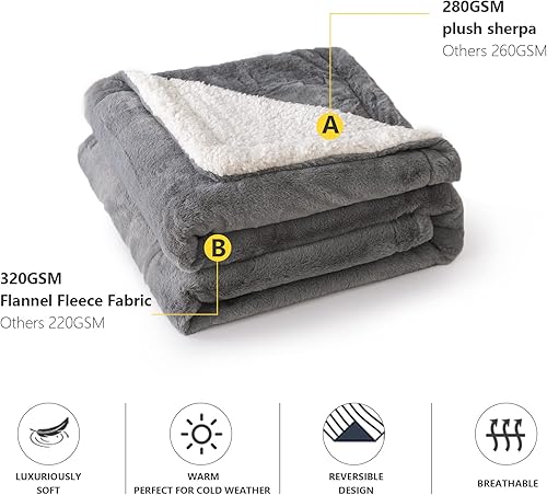 Miniatura 4 de COTTEBED Mantas cálidas de franela Sherpa para ropa de cama King, reversibles, ultra afelpadas, 580 GSM, suaves, cómodas, esponjosas, mullidas, de