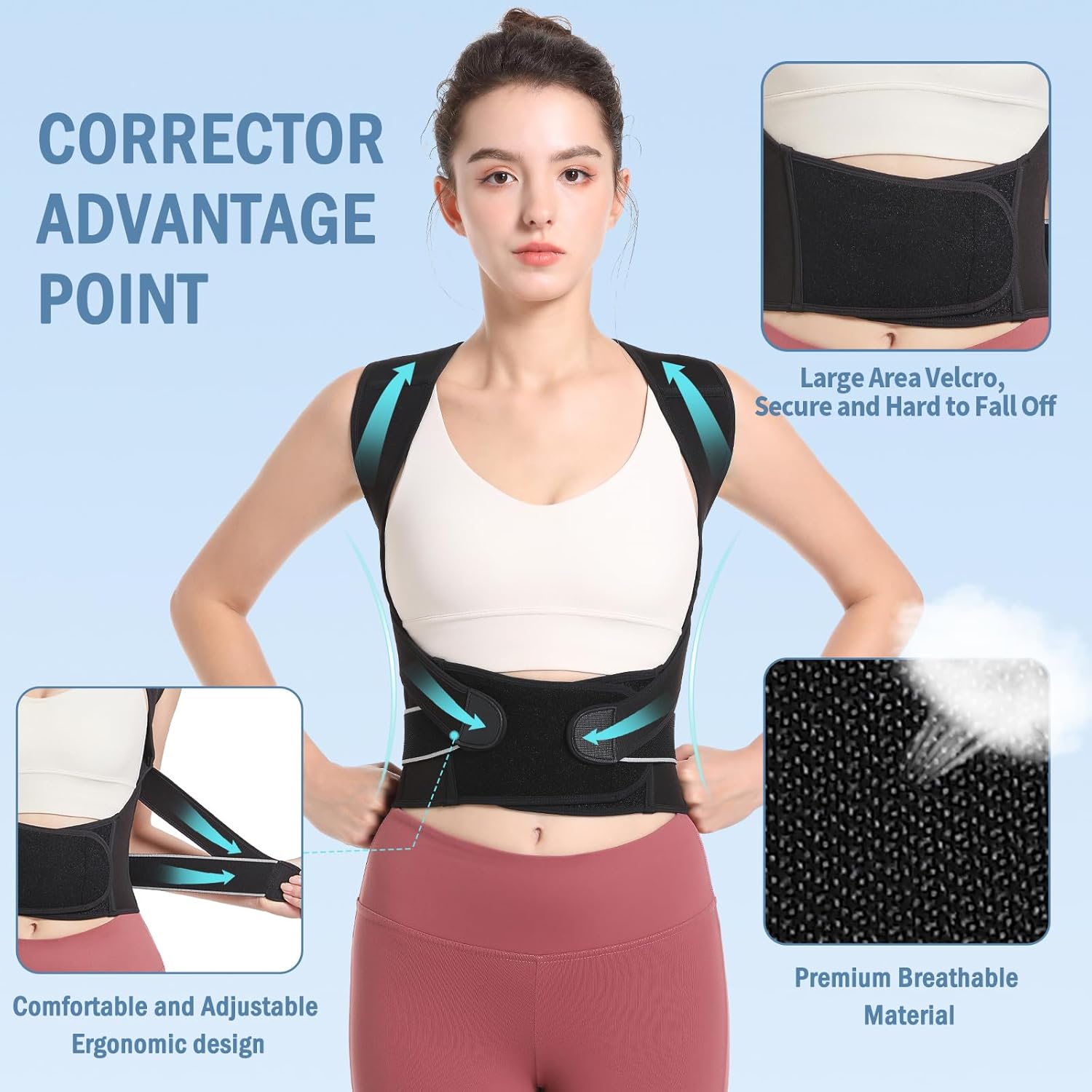 Posture Corrector,Suitable for Men and Women Upper and Lower Back Pain Relief - Scoliosis, Hunchback, Eicgo Adjustable Posture Corrector belt,Comfortable and Breathable Back Straightener (Black, X-Large)