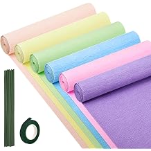 6 Rolls Crepe Paper Streamers, 10 Inch x 8 Feet Flower Making Kits with Floral Tape and Stem Wire for Birthday Party Wedding Pastel
