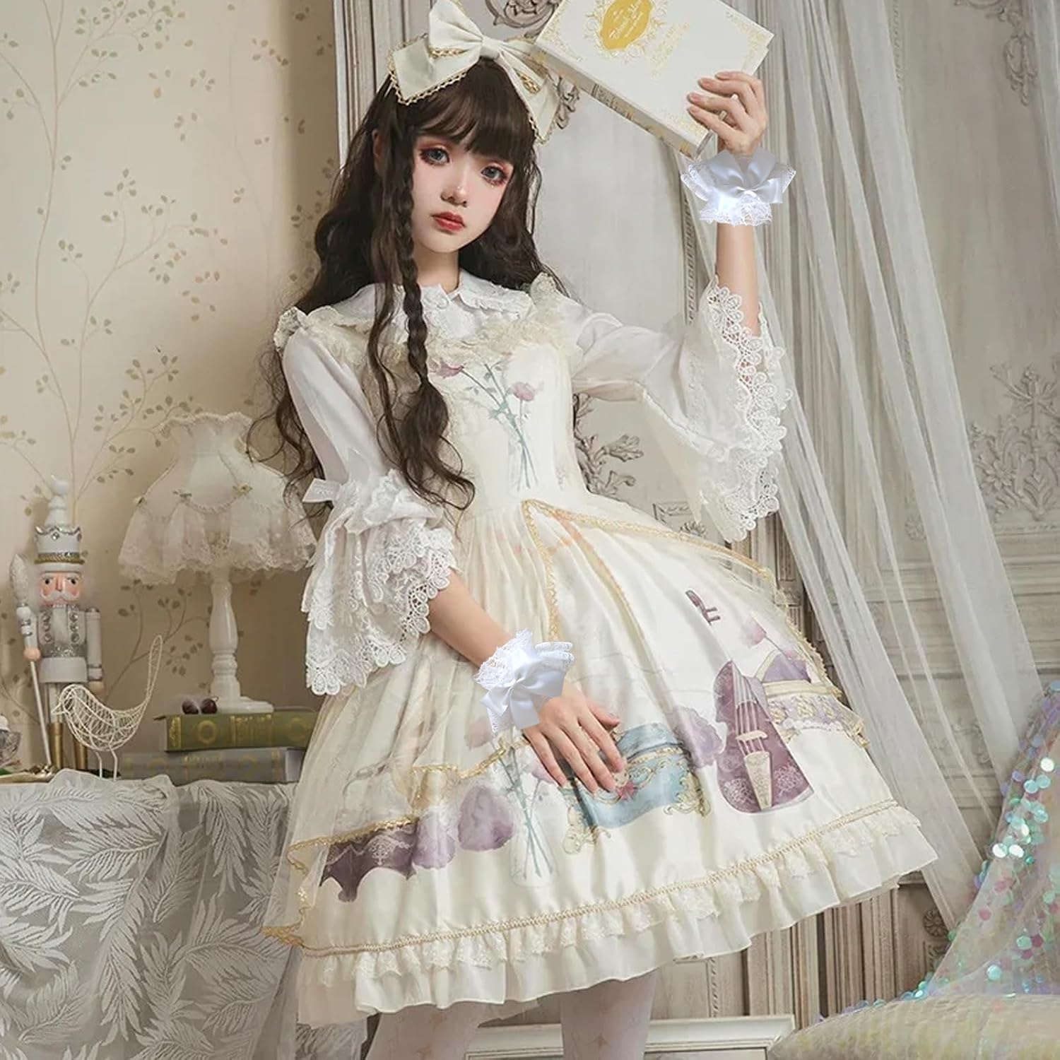 Lace Lolita Gloves Lace Hand Sleeve Lolita White Wrist Cuff for Halloween Cosplay Masquerade Party Women Girls Accessories 1 Pair