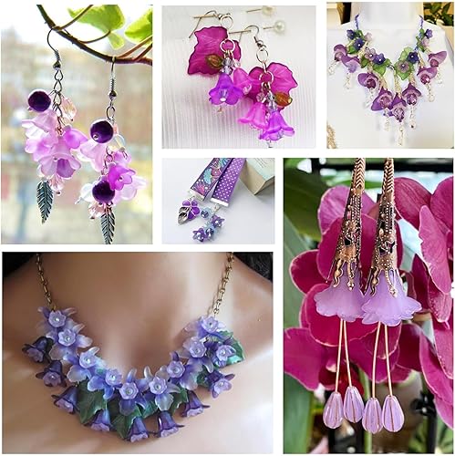 Miniatura 4 de Pandahall - 50 cuentas acrílicas esmeriladas transparentes de flores de 0.63 x 0.47 pulgadas para hacer joyas (rojo violeta medio)