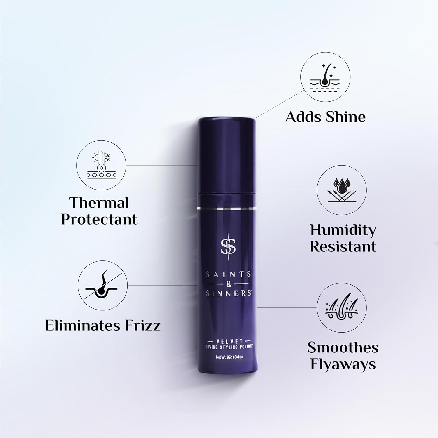 Saints & Sinners Award Winning Velvet Divine Hair Styling Potion, Thermal Protectant, Shine & Defrizzes Hair, Moisturizing Anti-Frizz Hair Cream, Helps Dry Hair, 3.4 oz - Image 2