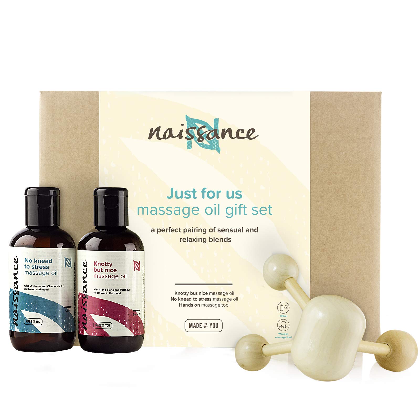 Naissance Just for Us Massage Oil Gift Set for Sensual Couples Date - Romatic Present for Partner, Sexy Night in, Pamper & Relax, Erotic Wellness Warming Sensual Pleasure, Soothing for Muscles