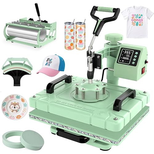 Slendor 5 in 1 Heat Press Machine 12x15 inch Sublimation Heat Press 360° Swing Away Heat Transfer Digital T-Shirt Pressing with 30OZ 20OZ Tumbler Press, Multifunction Combo for Hat Cap Plate