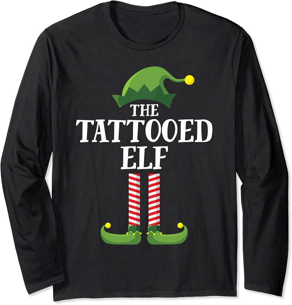 Tattooed Elf Matching Family Group Christmas Party Long Sleeve T-Shirt