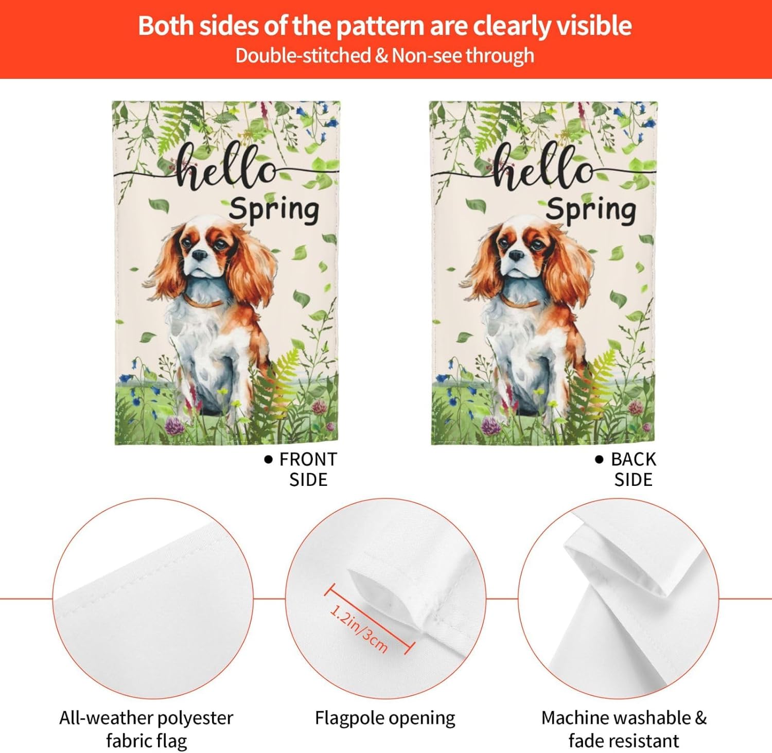 Hello Spring Cavalier King Charles Spaniel Leaf Garden Flag 12x18 Inch Double Sided Vertical Decoration Yard Small Flag For Outside Holiday Seasonal Outdoor - Image 7