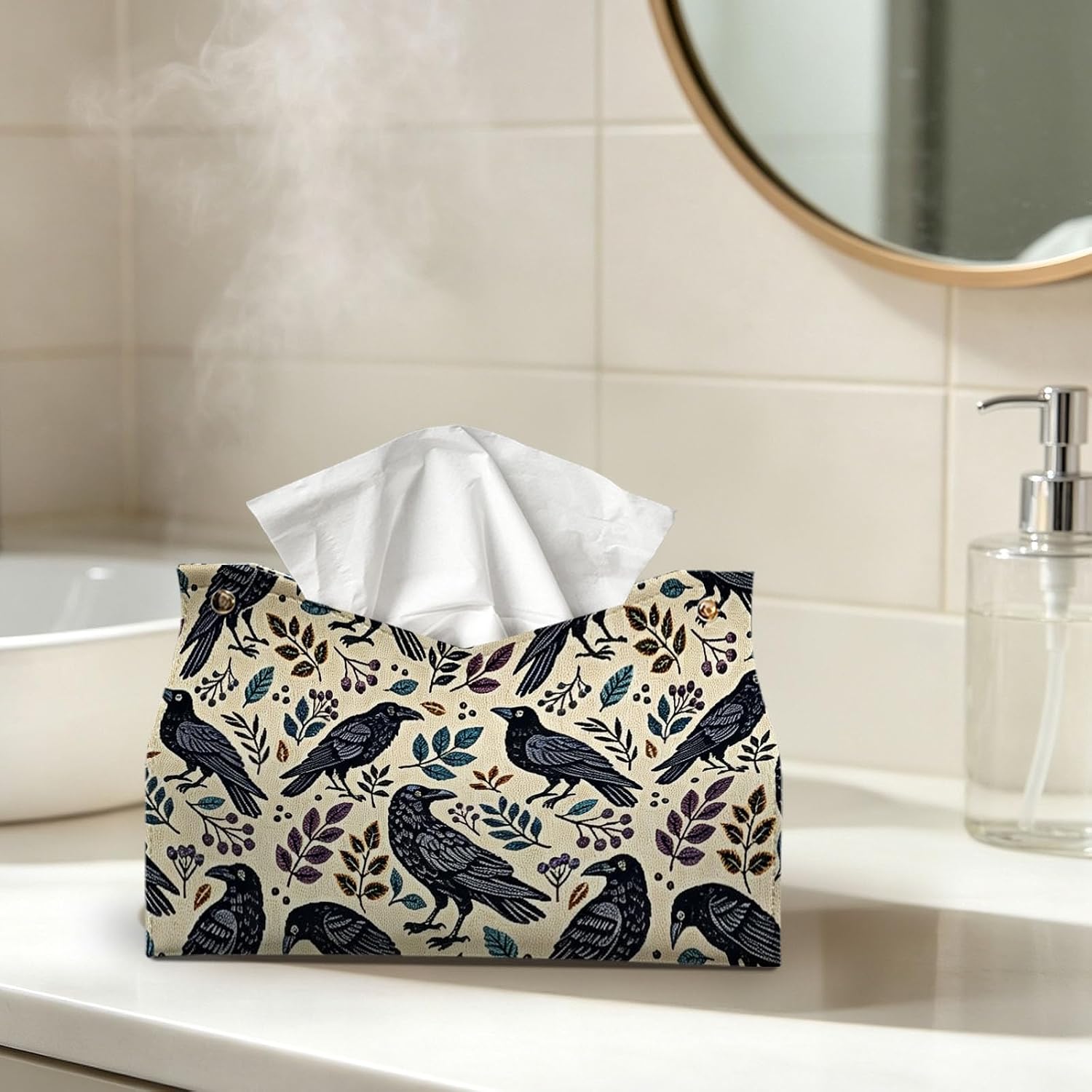 UTELKA Halloween Tissue Box Cover Rectangle, Ravens Tissue Holder 9.8x6x7 image 3