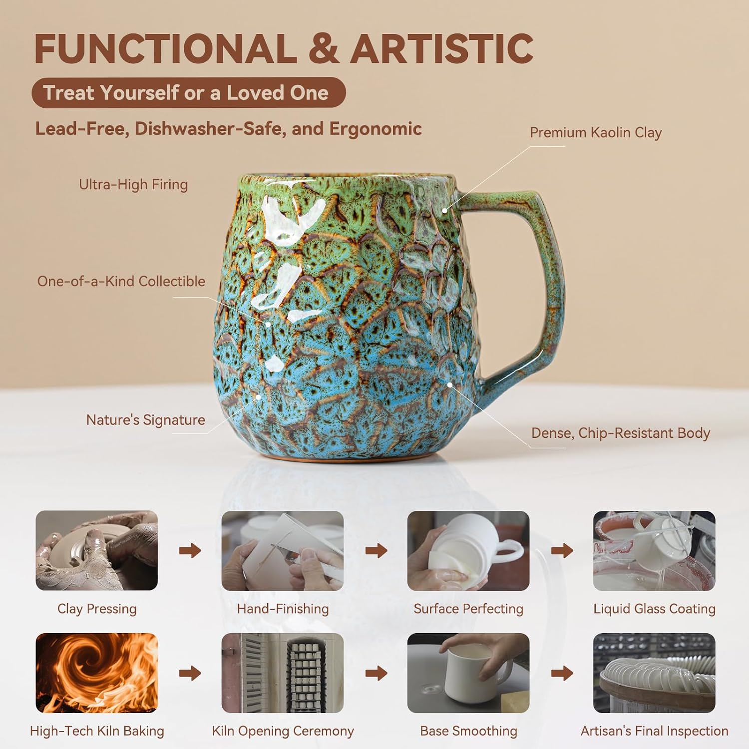 Forest Tide Ceramic Mug, 18oz Reactive Glaze Coffee Mug, Self Care Gift