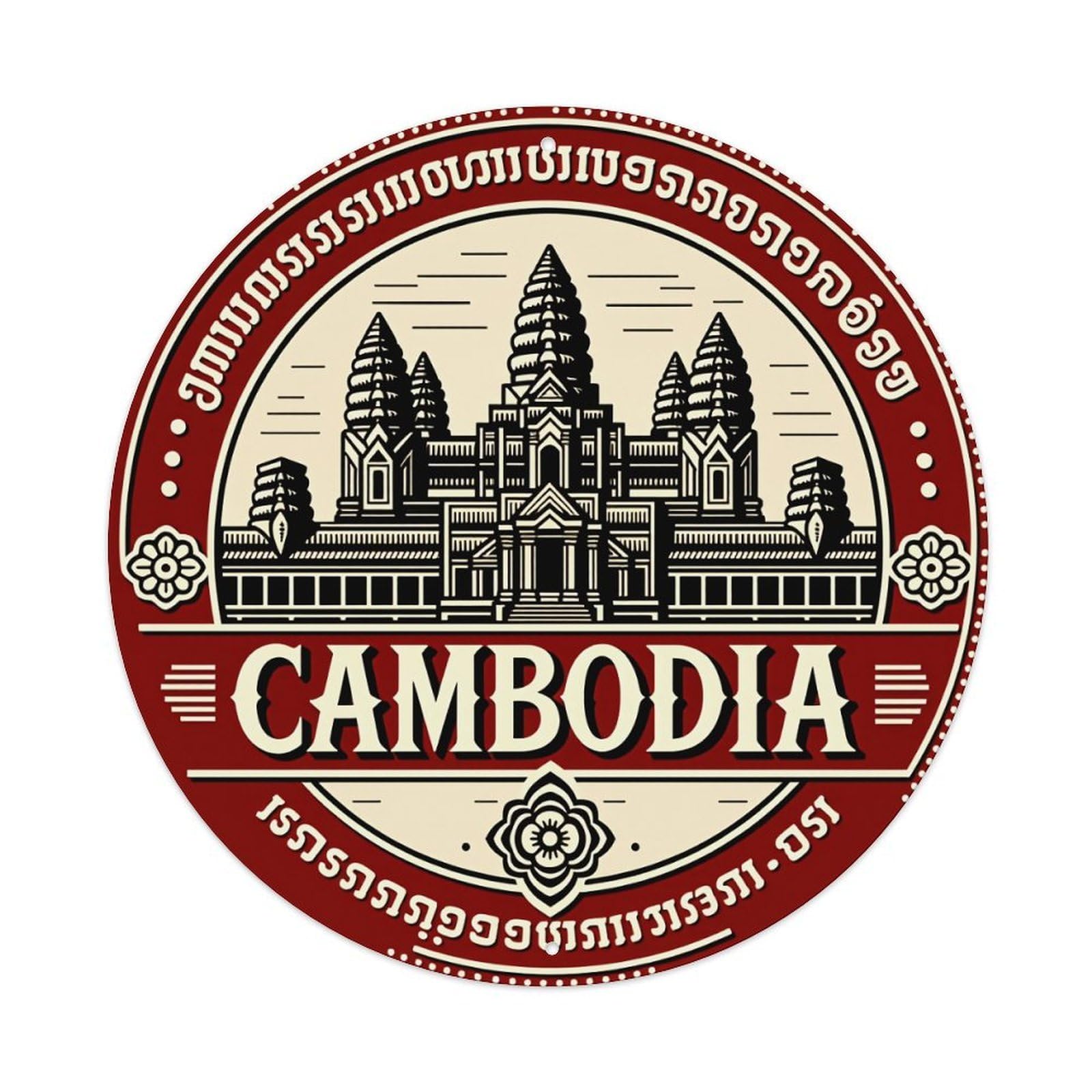Angkor Wat Temple Design Cambodia Metal Tin Sign Vintage Garden Bedroom Cafe Bar Man Cave Home Wall Decor Metal Poster 8x8 inches