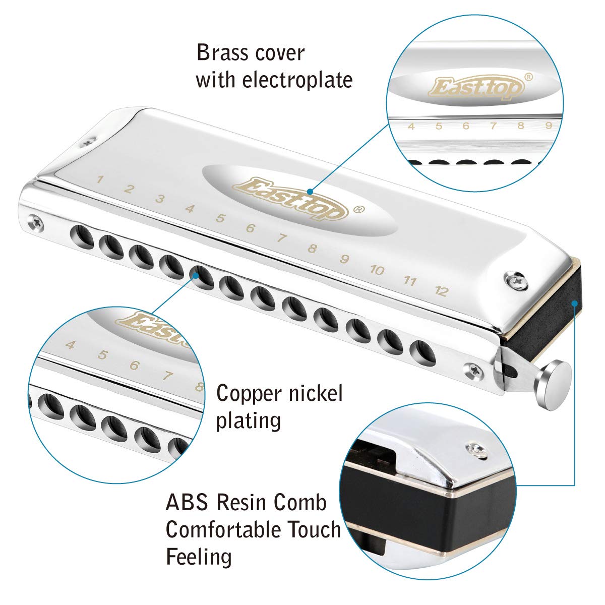Amazon.com: East top Chromatic Harmonica Key of C,12 Holes 48