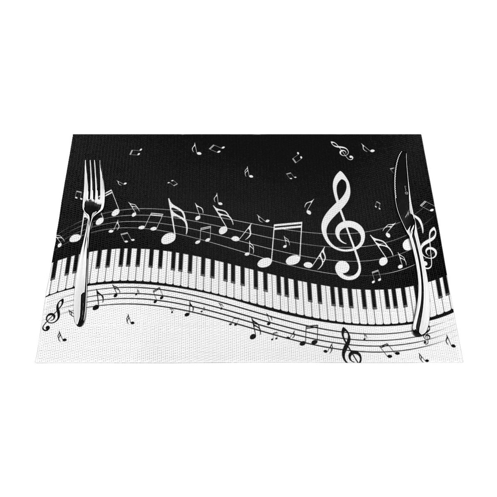 PVC Placemat Set of 4 PCS, 45x30 CM, Piano Keys with Musical Notes Printed Non-Slip Heat Resistant Place Mats for Kitchen Dining Table Indoor Outdoor