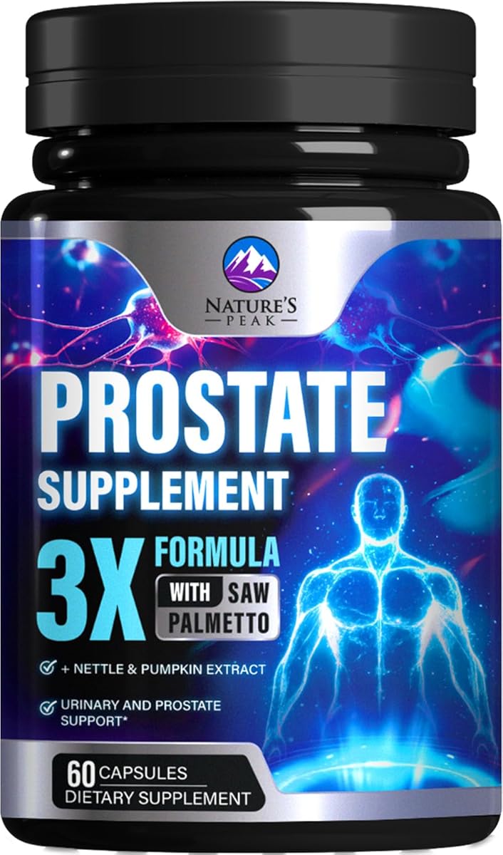 Prostate Health Supplements for Men 1000mg - 3X Strength with Saw Palmetto Blend Stinging Nettle Root & Pumpkin Seed Support Complex - Supports Bathroom Trips Prostate & Urinary Health - 60 Capsules