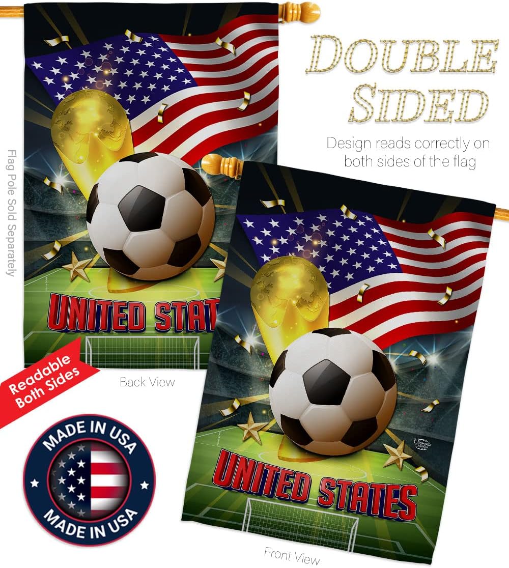 FIFA World Cup United States Banner Room Wall Art Flag Poles For Outside House Patio Porch Lawn Garden Stand Tapestry Yard Signs Team Qatar Trophy Soccer Game Football Gifts Made In USA