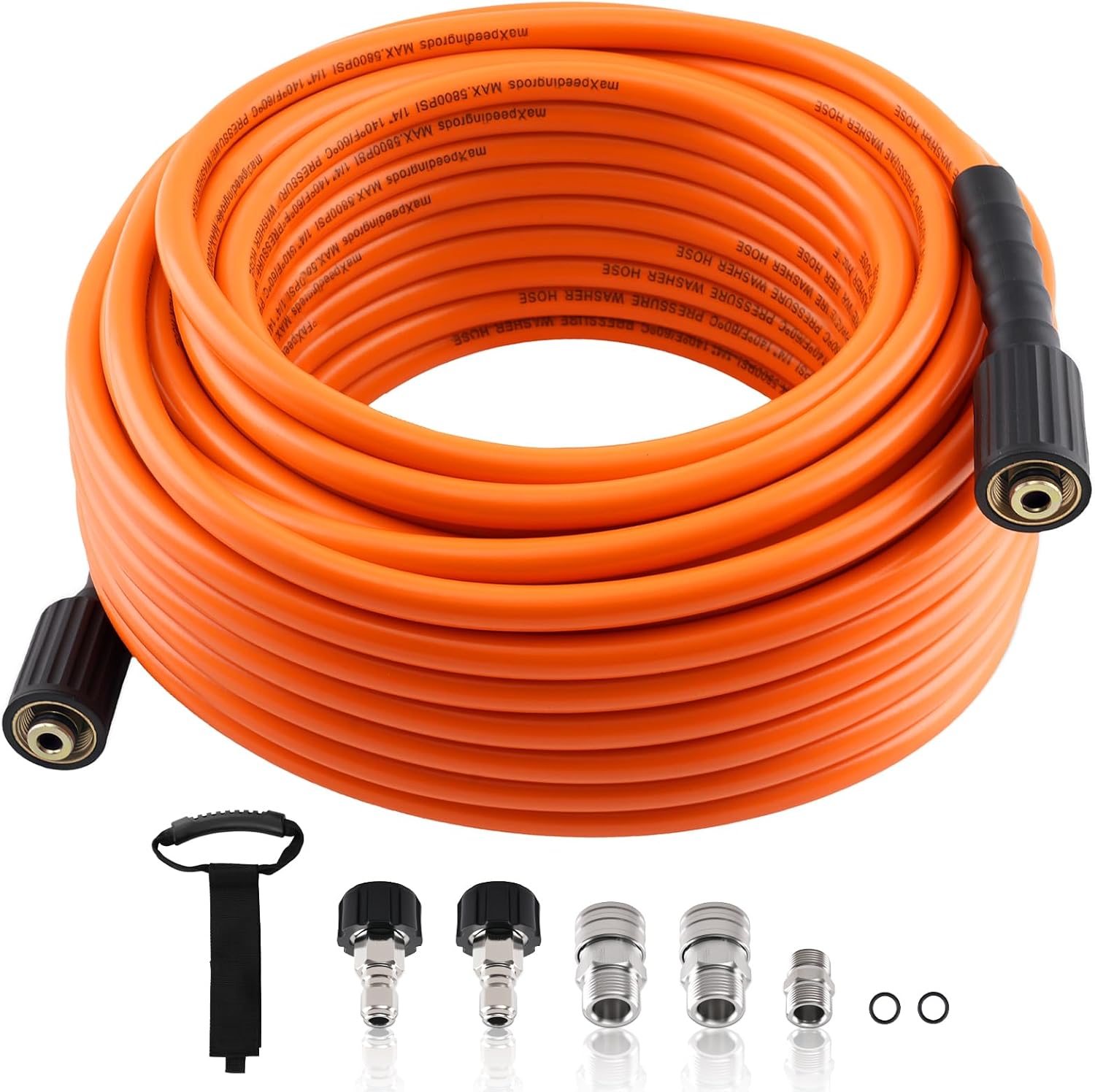 maXpeedingrods Pressure Washer Hose 100FT x 1/4", 5800PSI Kink Resistant Power Washer Hose, PVC Universal Flexible Pressure Washer Hose, Equipped with M22-14mm x 3/8" Quick Connection Adapter & Band
