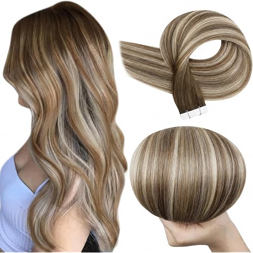 Full Shine Tape In Hair Extensions, Brown Blonde 14 Inch