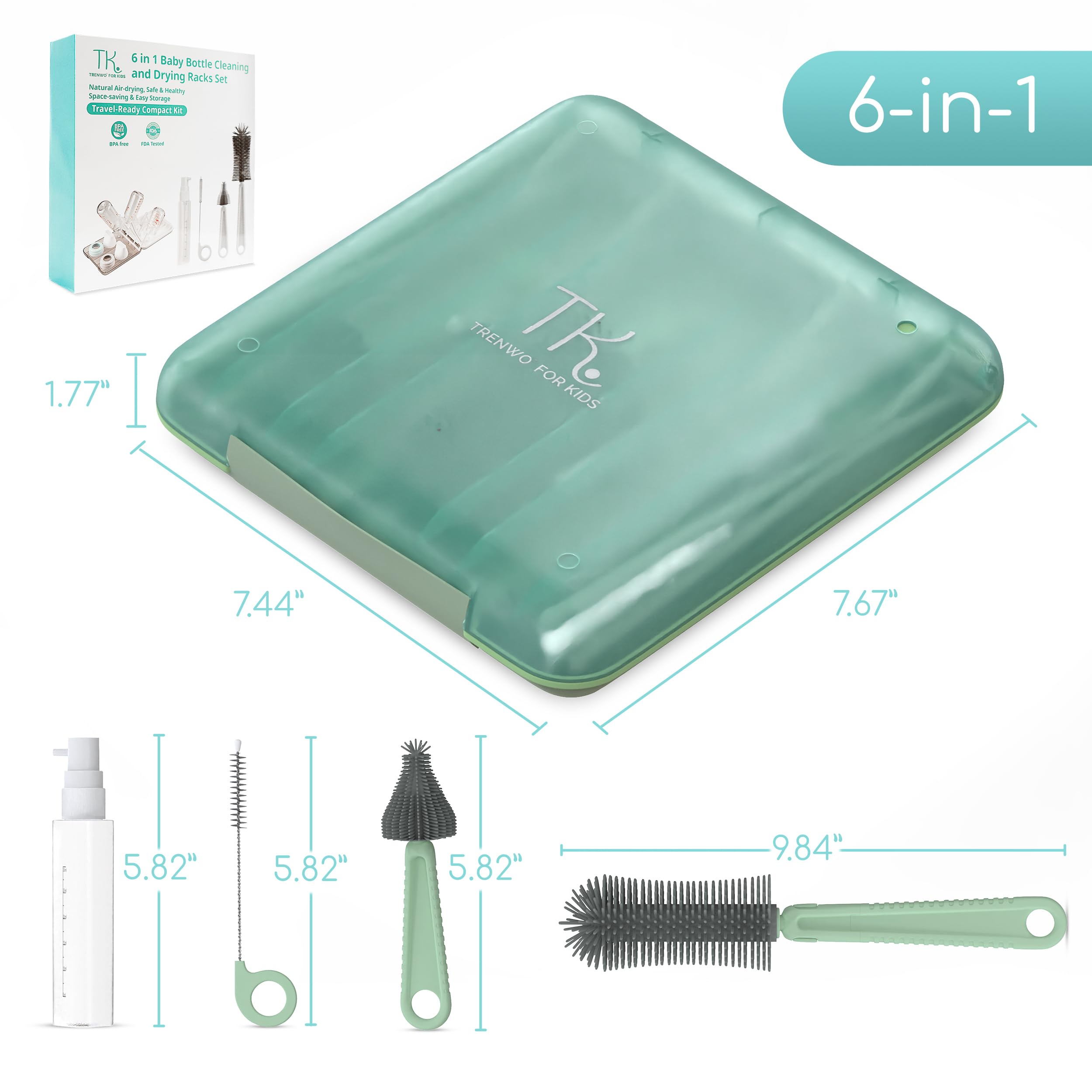 Kit de limpieza de biberones de viaje, versátil kit de limpieza de biberones portátil para padres, sin BPA y portátil, esencial de viaje para bebé, estante de secado de biberones para viajes y uso