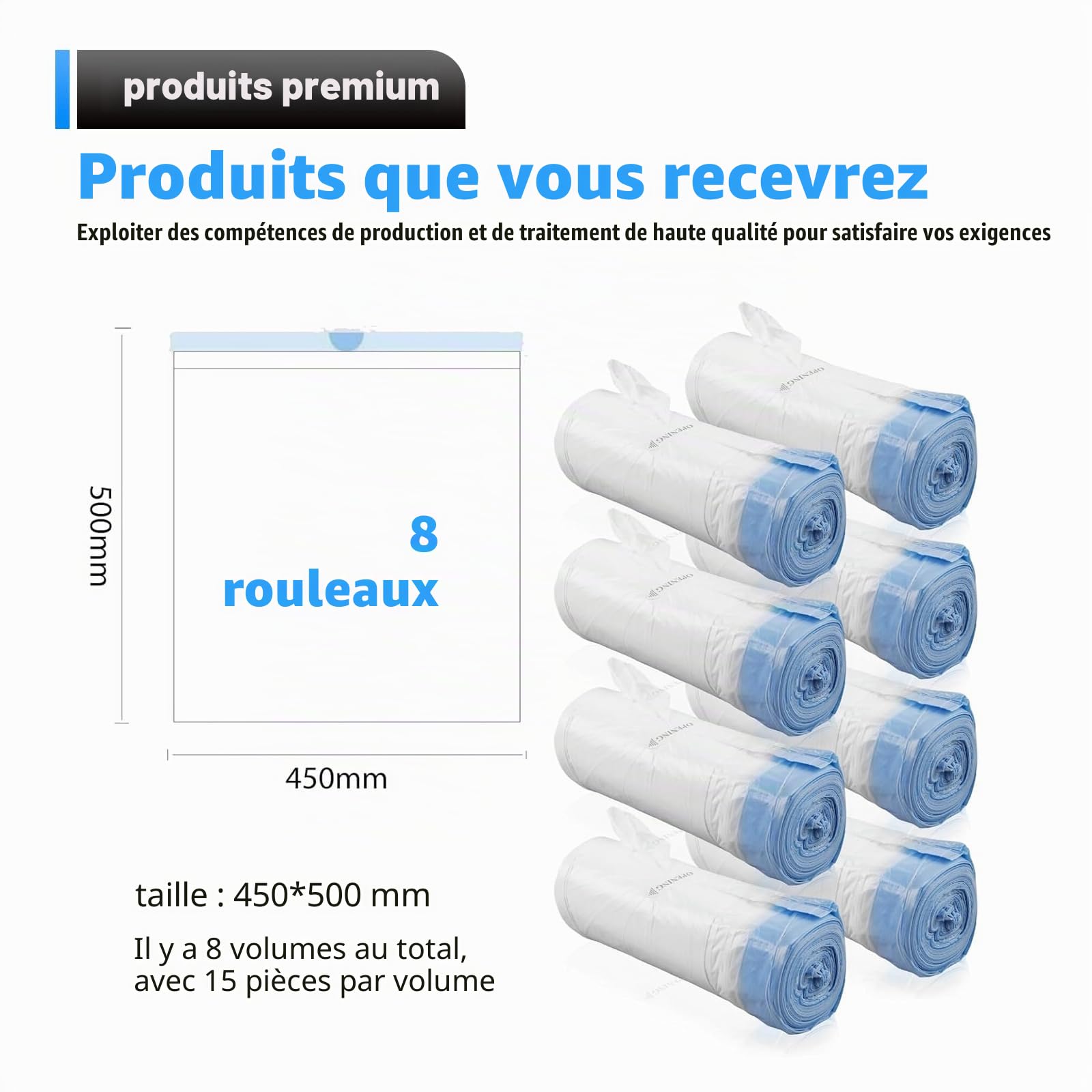 Lot de 160 sacs poubelle avec poignée de transport : sacs à litière pour chat étanches et autonettoyants avec cordons de serrage Sac à litière pour chat Sac à litière pour chat Recharge pour
