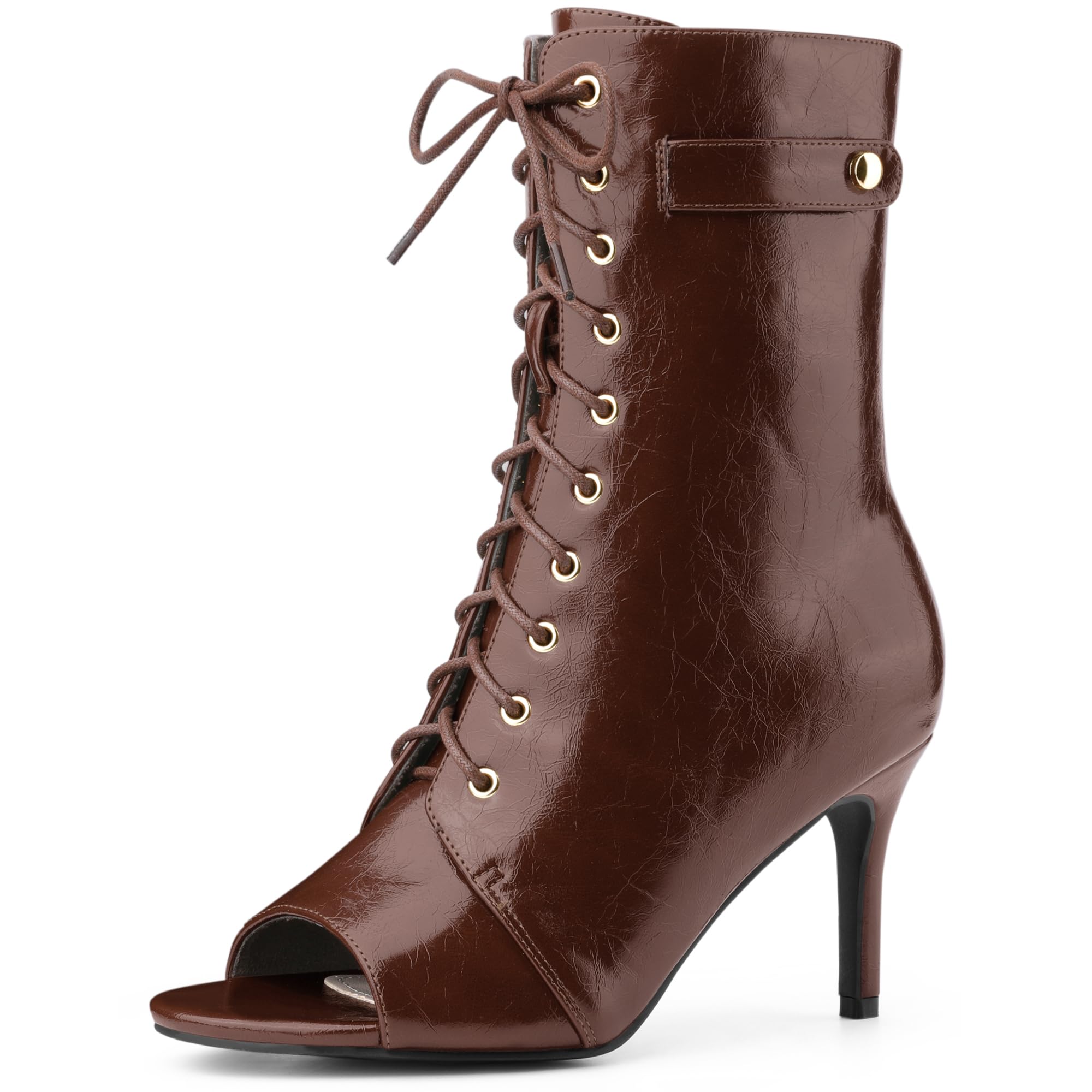 Allegra K Womens Lace Up Peep Toe Stiletto Heel Ankle Boots