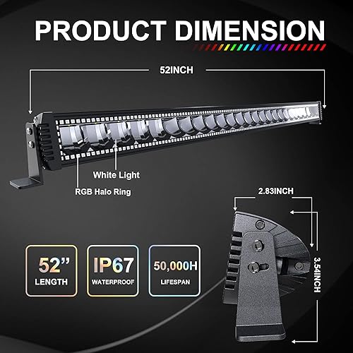 Miniatura 3 de Lpteso Barra de luz LED RGB de 52 pulgadas + 2 módulos LED RGB de 4 pulgadas con 16 colores sólidos que persiguen el anillo cambiante con