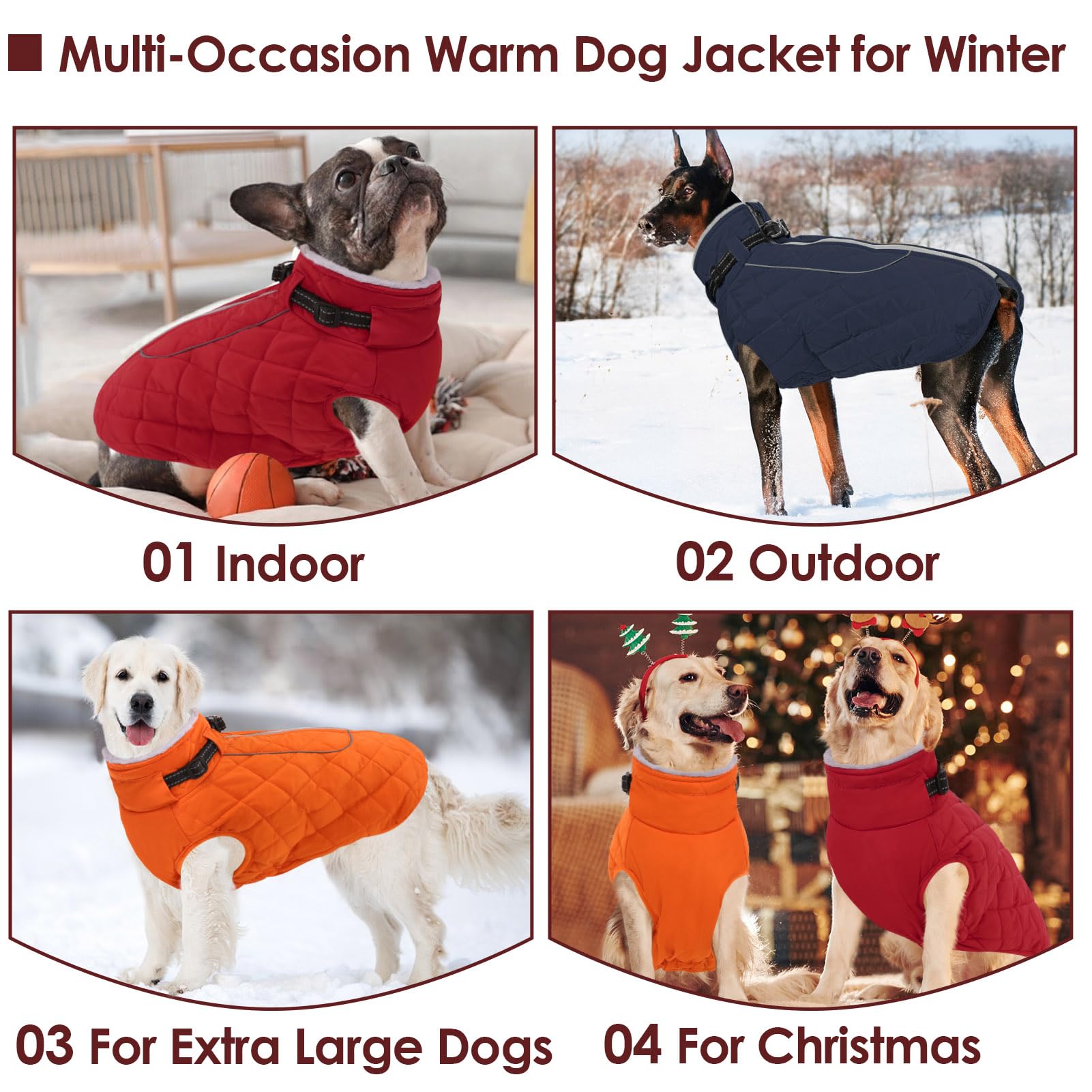 AOFITEE Chaqueta de invierno para perros grandes, abrigo impermeable con cremallera trasera, abrigo reflectante para perro, traje de nieve para perro, abrigo cálido de invierno para perros grandes,