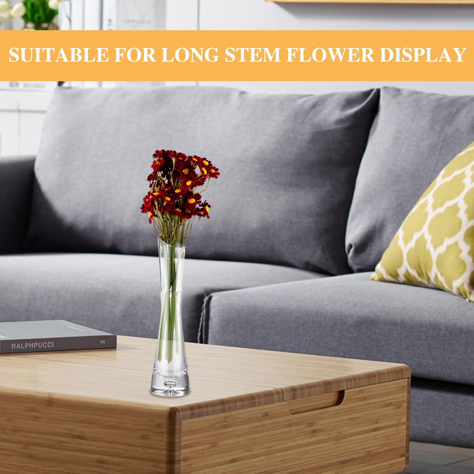 SENENQU Glasvasen für Blumen, 20 cm hoch, Einzelstiel-Vasen, kleine Blumenvase, transparent, dekorative Knospenvase für Tischdekoration, Hochzeit, Party, Geburtstag, Babyparty, 6 Stück