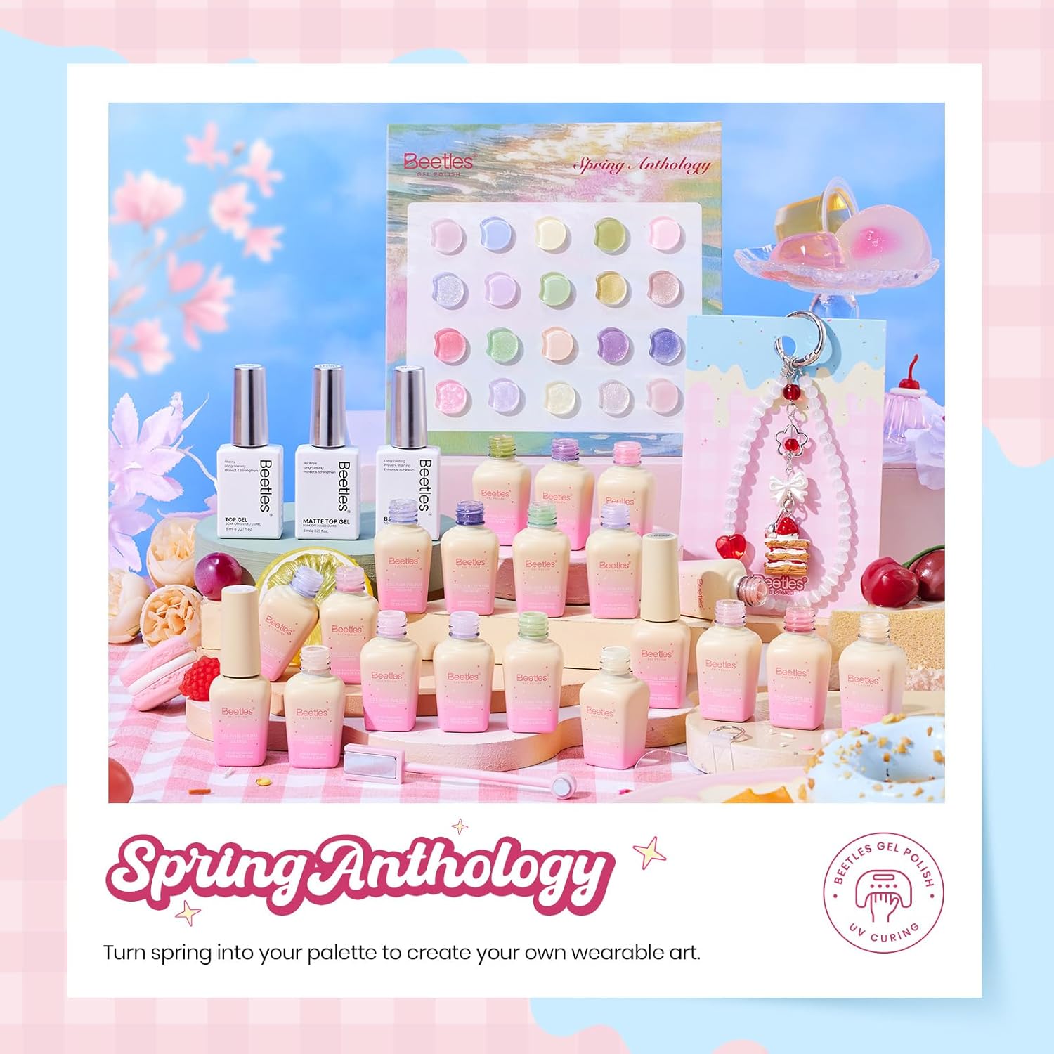 Beetles Pastel Gel Polish Set - Spring Anthology 20 Colors Gel Polish Cat Eye Pink Yellow Blue Green Pearl Shimmer UV LED Nail Gel Base Top Coat Nail Tool Home Salon Summer Gift for Women