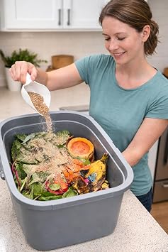 Easy Snap Lid Bokashi Compost Kit- 2.2 LBS Premium Bokashi Bran Included, Start to Turn Your Kitchen Waste into Organic Nutrients for Your Gardening