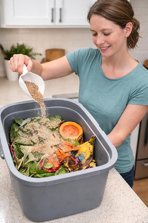 Easy Snap Lid Bokashi Compost Kit- 2.2 LBS Premium Bokashi Bran Included, Start to Turn Your Kitchen Waste into Organic Nutrients for Your Gardening