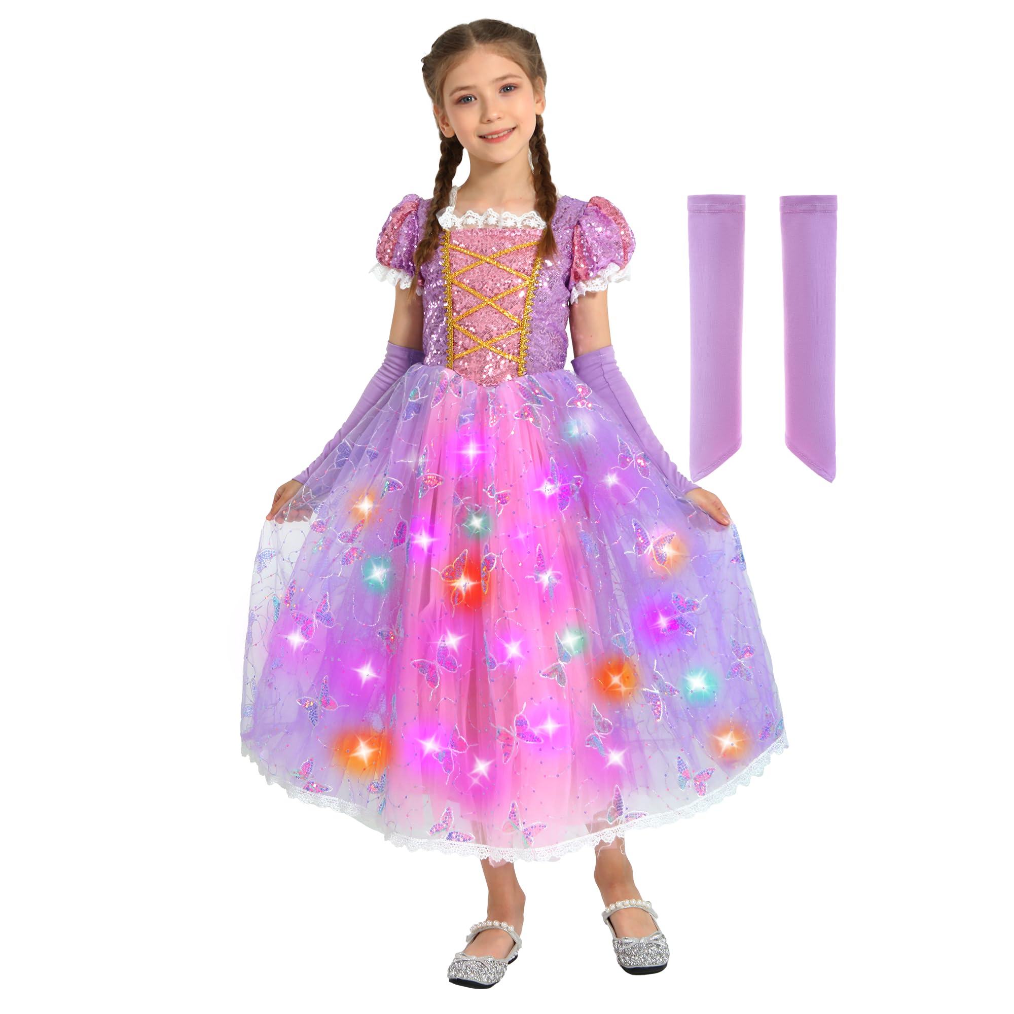 Sincere Party Deluxe Light Up Purple Rapunzel Dress,Luxury Princess Costume Dress for World Book Day,Halloween and More,5-6years