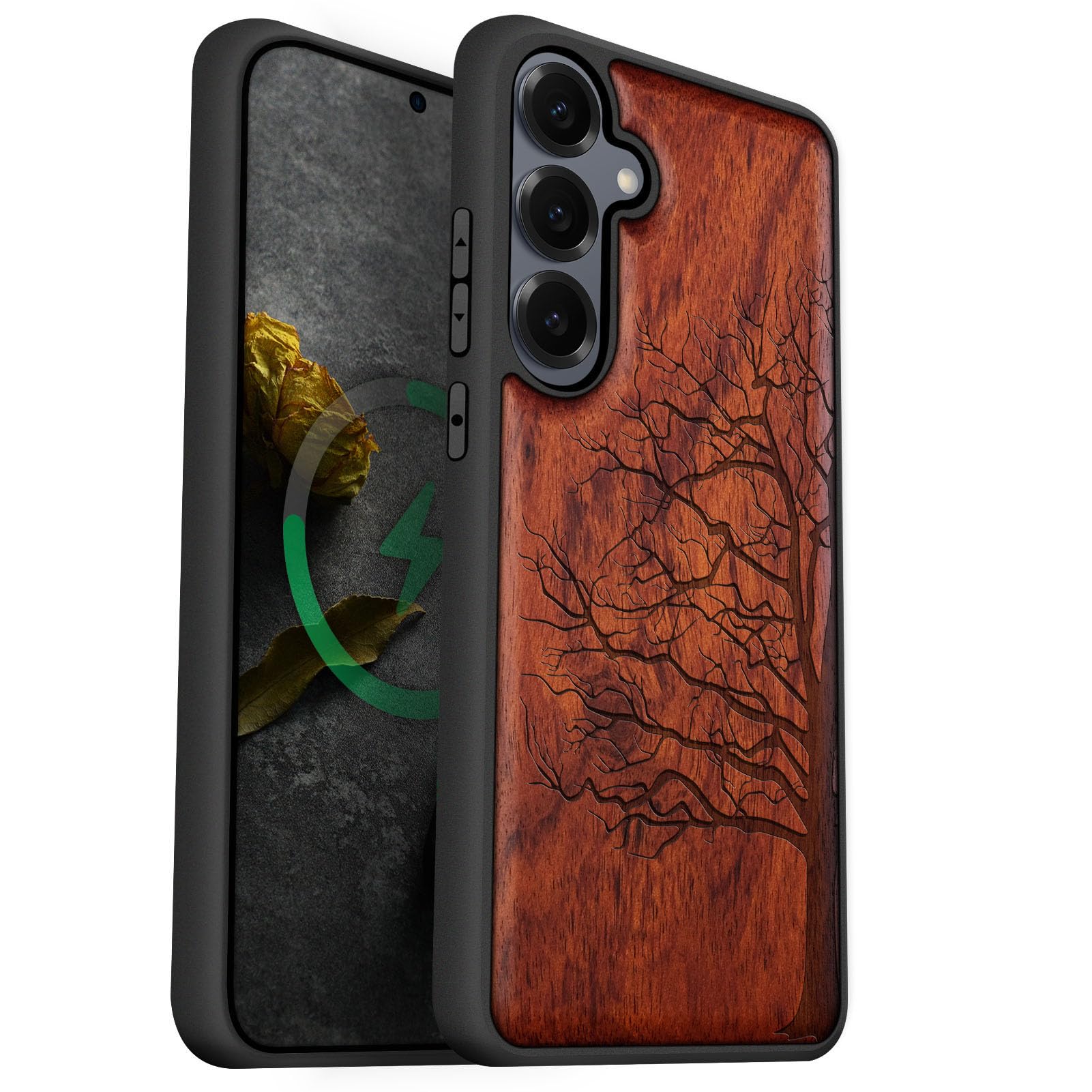 Carveit Magnetic Wooden Case for Galaxy S25+ Samsung S25 Plus Case, TPU Shockproof Cover & Wood Engraved, Compatible with MagSafe Wireless Chargers (