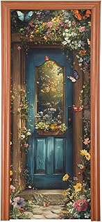 Burbuja Spring Flower Wood Door Cover, Stretch Fabric Backdrop Door Porch Covers for Home Party Holidays Decoration, 35x79 in