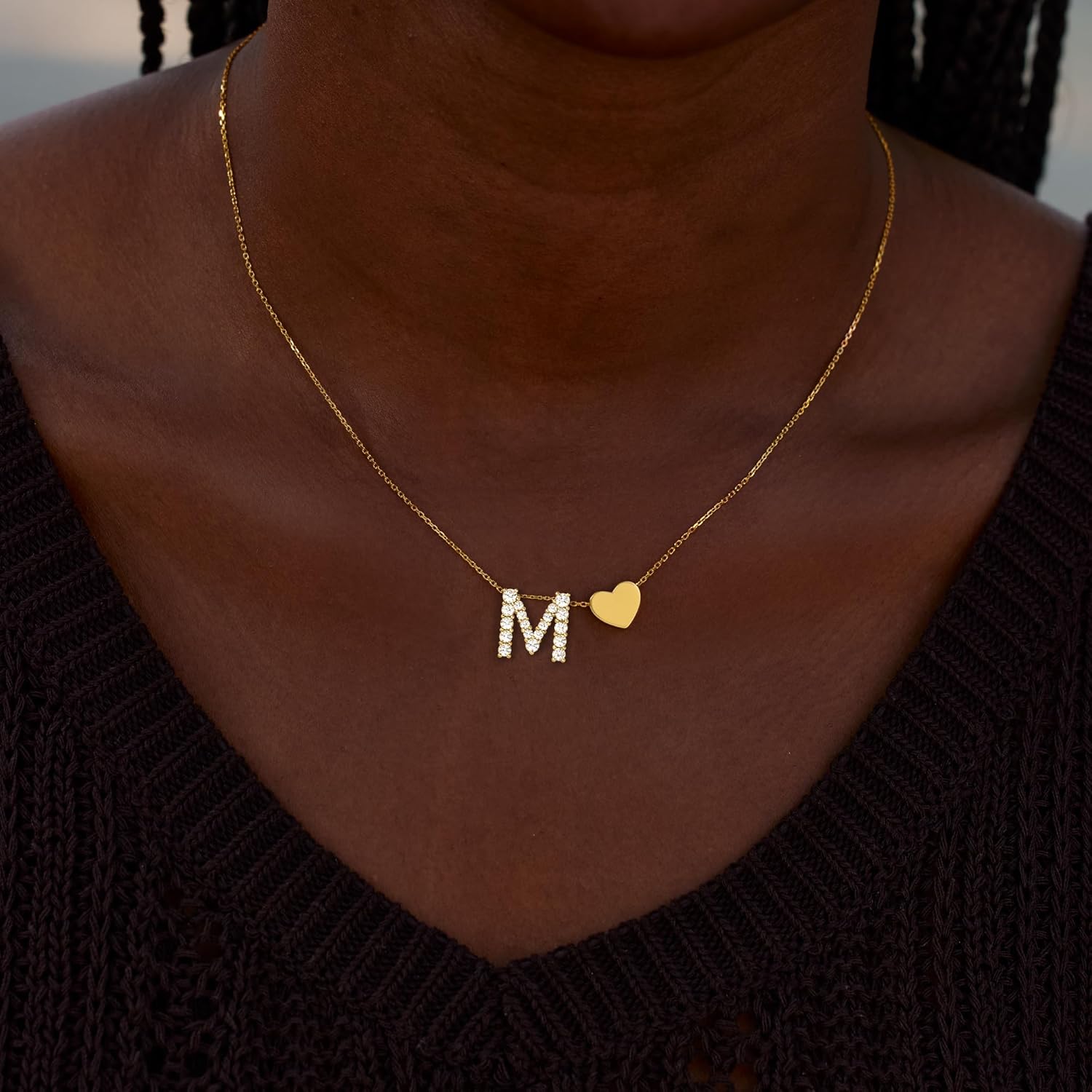 STORYJEWELLERY 18K Gold Plated Initial Necklace for Women, Heart Necklace with Initials, Cubic Zirconia Letter Charm Necklaces, Initial Jewelry, Unique Gifts for Her - Image 2