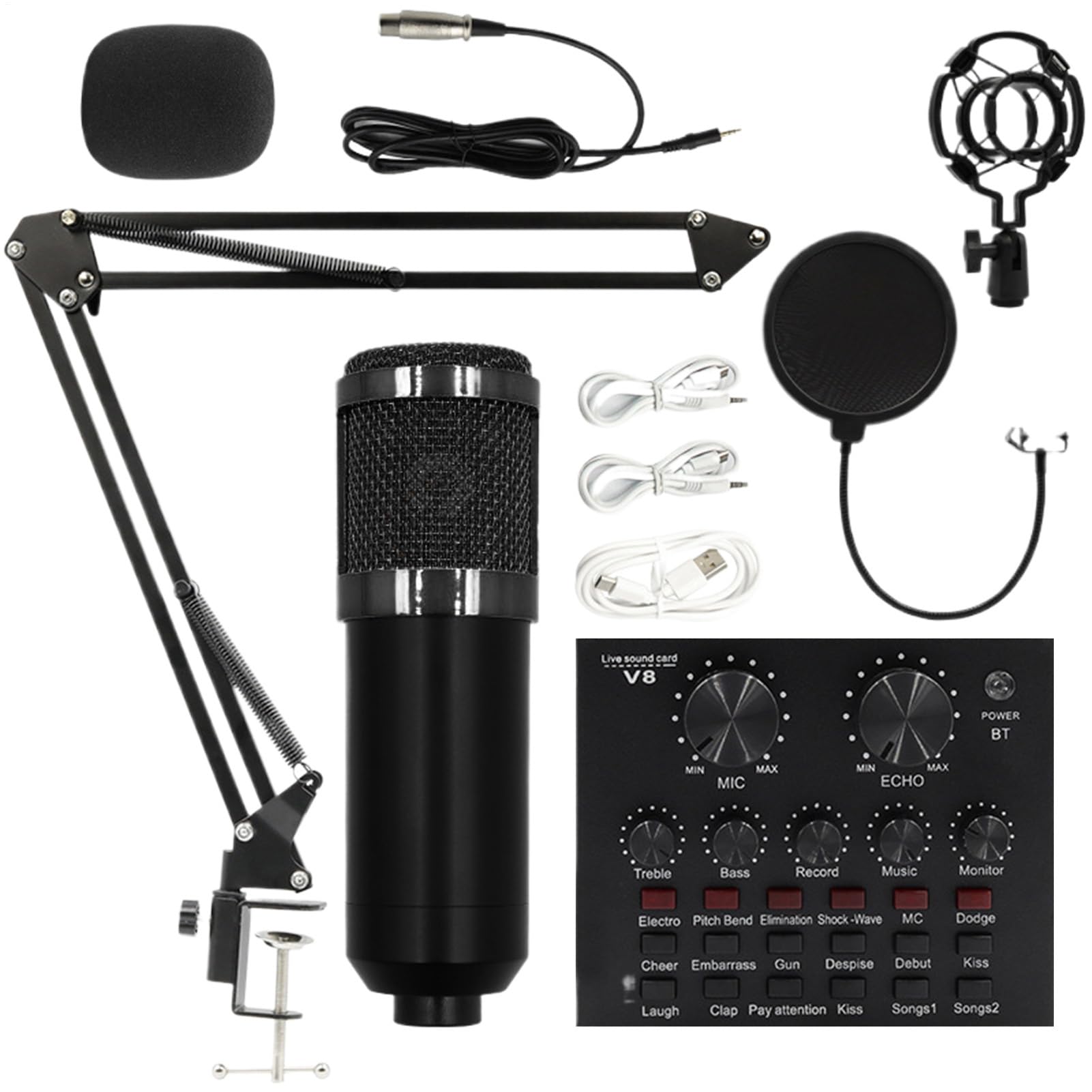 Attrezzatura Da Studio Di Registrazione Facile da Usare, Scheda Audio, Kit | Multiuso Set Completo per Studio Registrazione, Live Streaming, Telefono, PC, Laptop