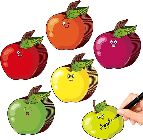AnyDesign 60 etiquetas coloridas de nombre de manzana, etiquetas autoadhesivas de frutas coloridas, placas de identificación para tablón de anuncios