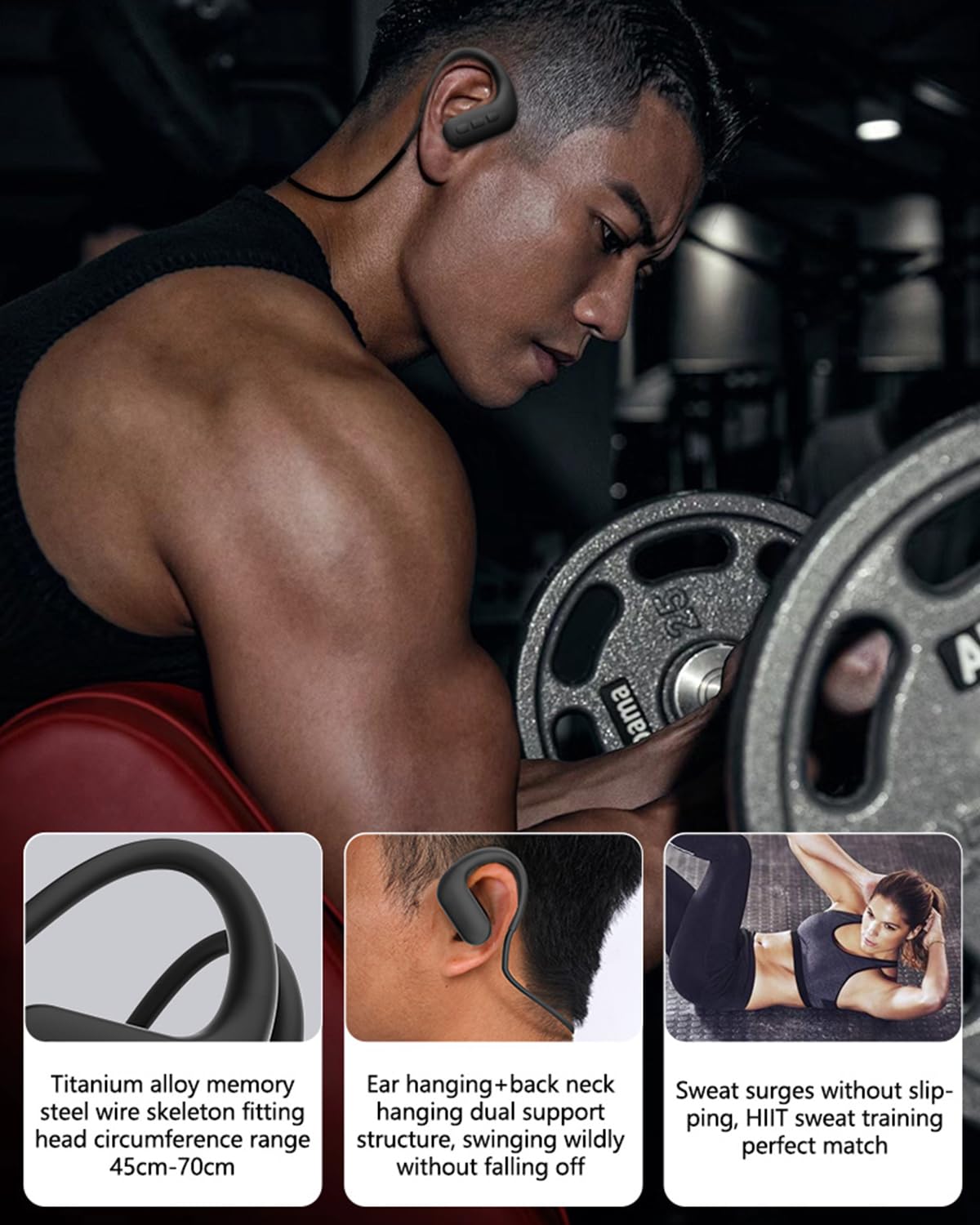 Cuffie a conduzione ossea, IPX8, impermeabili, per nuoto, con memoria da 8 GB, Bluetooth 5.4, cuffie sportive con microfono, wireless, per corsa, nuoto, ciclismo, allenamento (nero)