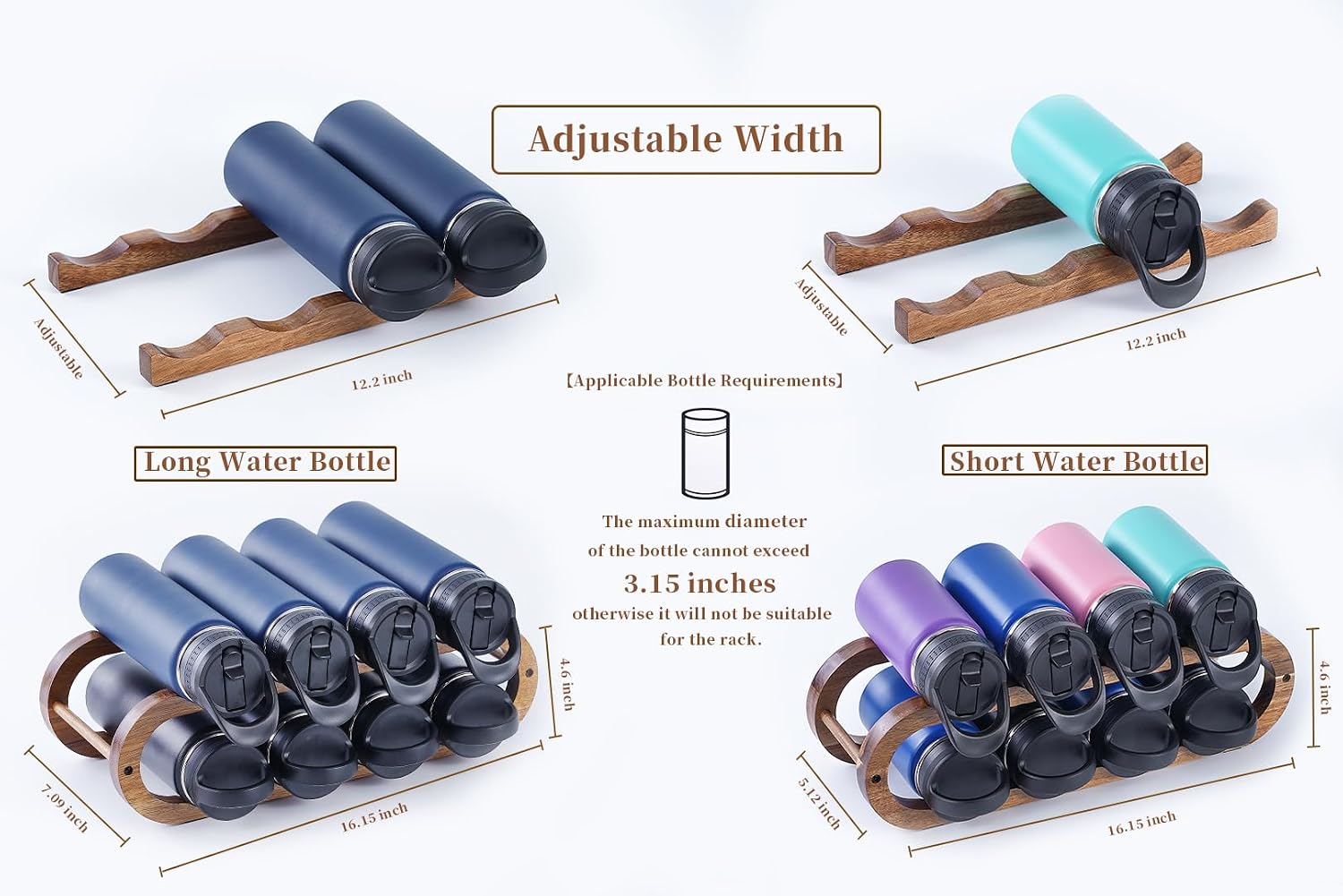 Wine Rack for Cabinet and Countertop - Adjustable in 2 Sizes - 3 Pack (2Tier+1Tier+1Tier) (Acacia Wood, Natural)