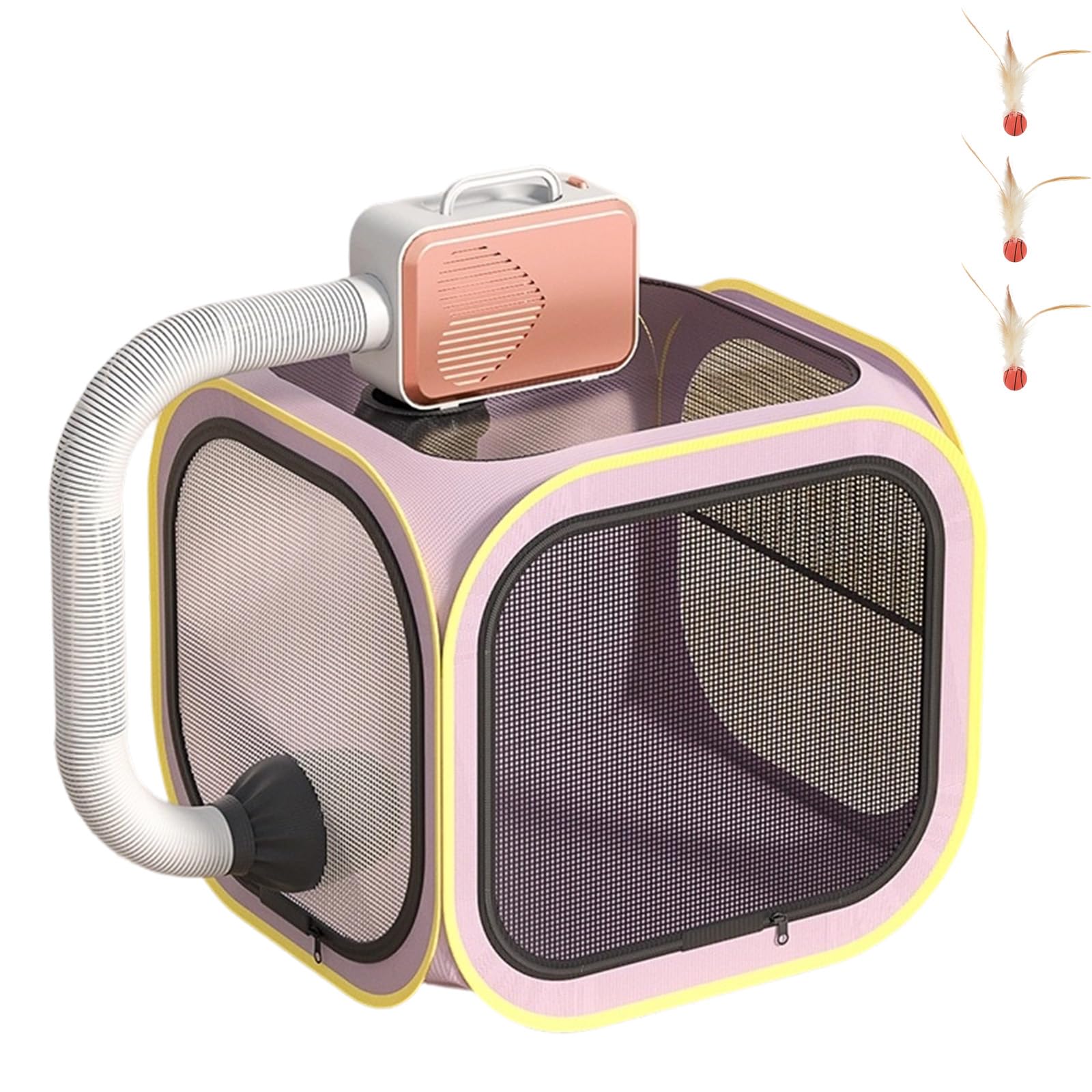 Cat Drying Box, Portable Foldable Pet Dryer Box, Anti-Hair Flying Pet Drying Box, Dog Hair Dryer, Pet Air Drying Box, Clean Grooming House Dryer Cage for Puppies Cats Small Dogs (B-With Dryer)