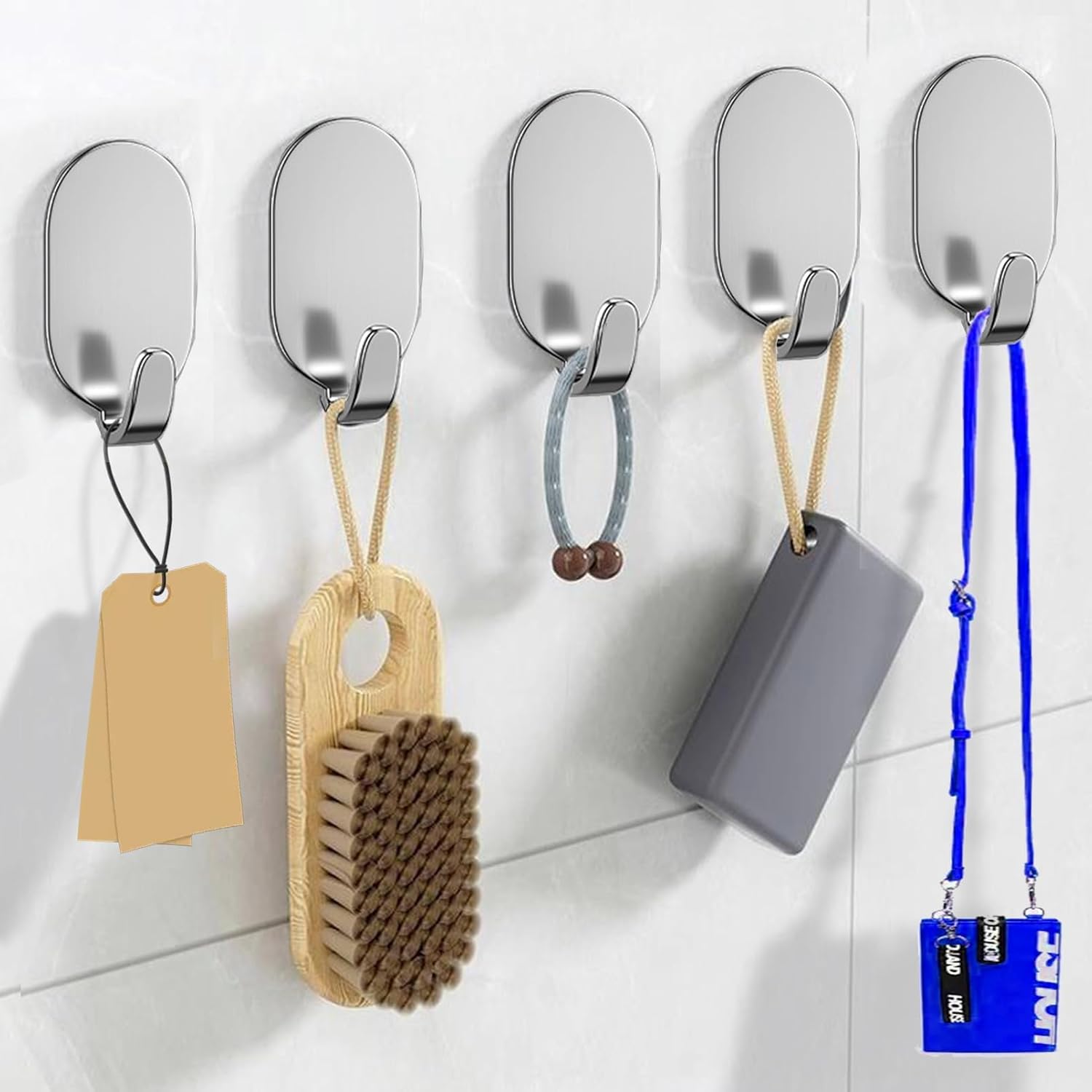 5-Pack Adhesive Wall Hooks for Hanging Heavy Duty Towel Coat Hooks for Bathroom Shower Kitchen Keys Door Outdoor Home Improvement Utility Hook (Silver)