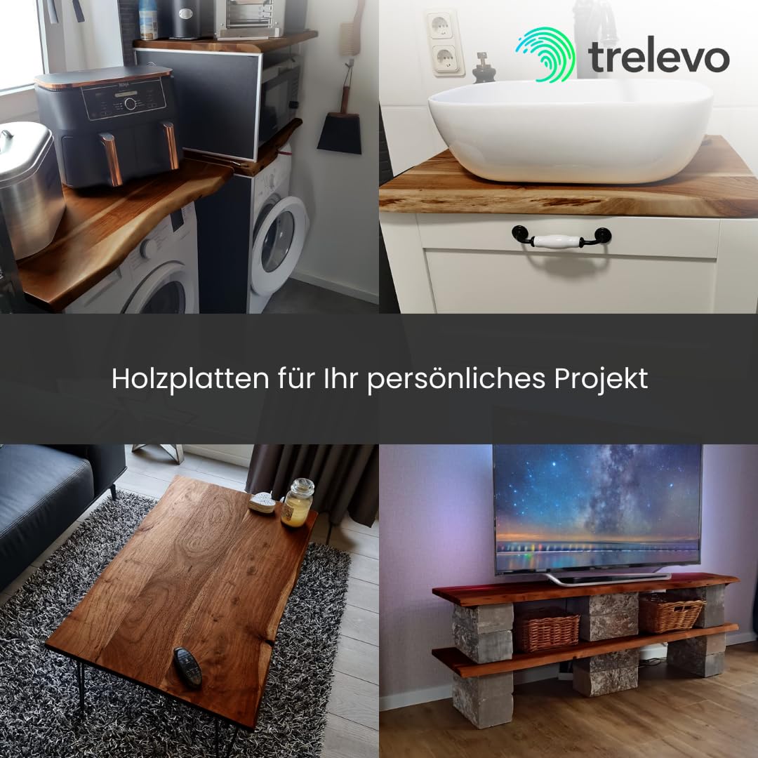 Holzplatte 80x50 cm Akazienholz massiv nussbaumfarben Baumkante | 26mm, Zuschnitt nach Maß, Baumkantenplatte für Bastler, Heimwerker