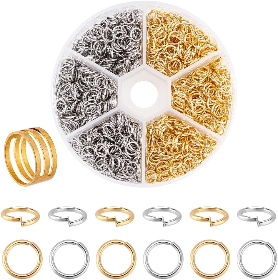 PH PandaHall About 1200 Pcs 304 Stainless Steel Open Jump Rings Diameter 6mm Wire 21-Gauge 2 Colors for Jewelry Findings