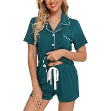 Pjmlifecoco Womens Modal Pajama Set Short Sleeve Button Down Two Piece Soft Sleepwear with Shorts Loungewear S-XXL