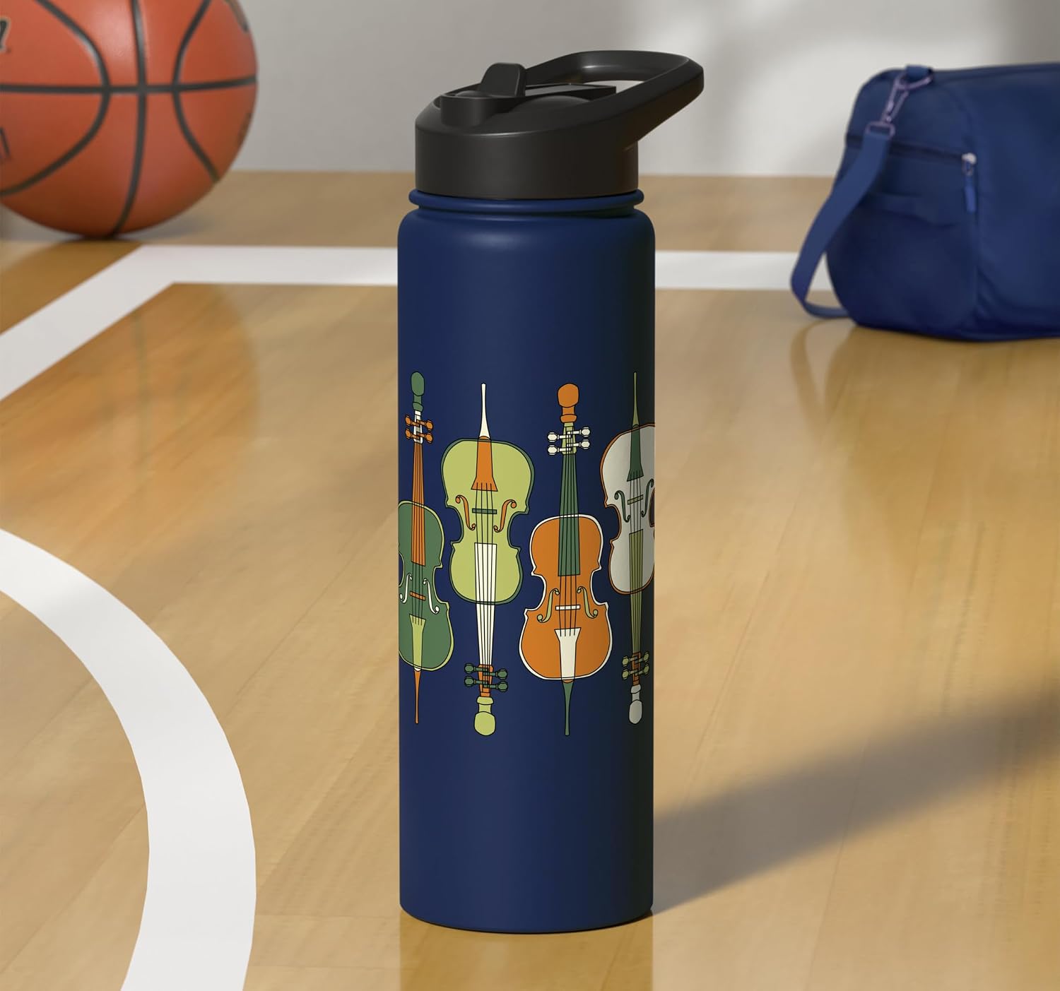 Cello Pattern Green Stainless Steel Insulated Water Bottle