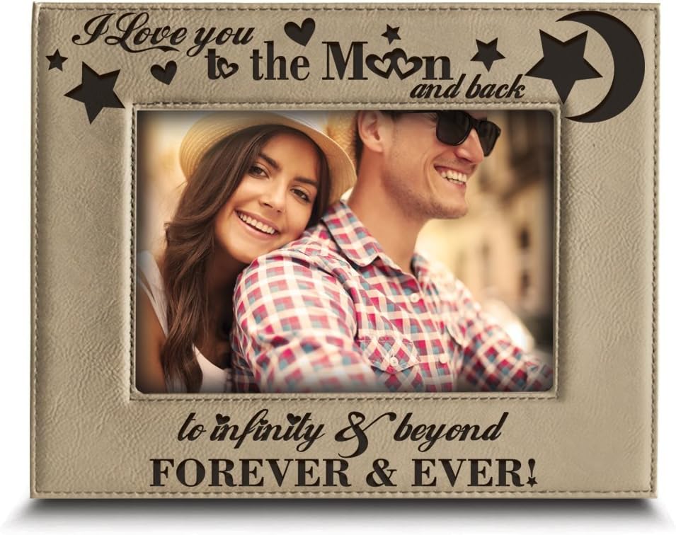 BELLA BUSTA - I love you to the moon and back, to infinity and beyond, forever & ever - Engraved Leather Picture Frame-Christmas gift (5"x 7" Horizontal)