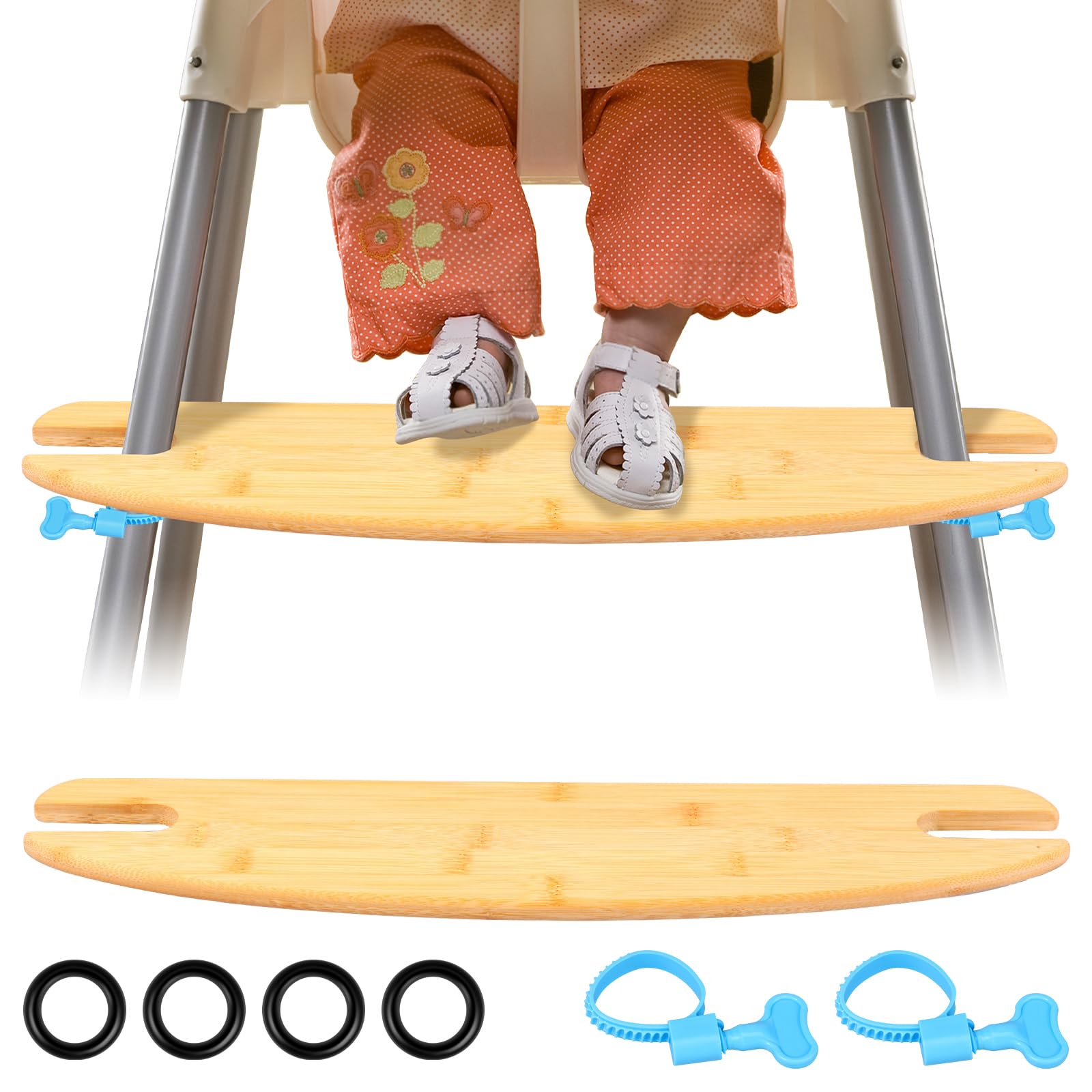 High Chair Footrest, Adjustable Height Natural Bamboo Baby Highchair Pedal, Wooden Non Slip Foot Rest Foot Rest Accessories Compatible with Antilop High Chair