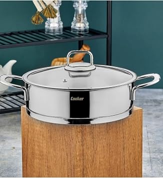 Cooker Bomonti 24 cm Paslanmaz Çelik Basık Tencere, Gümüş