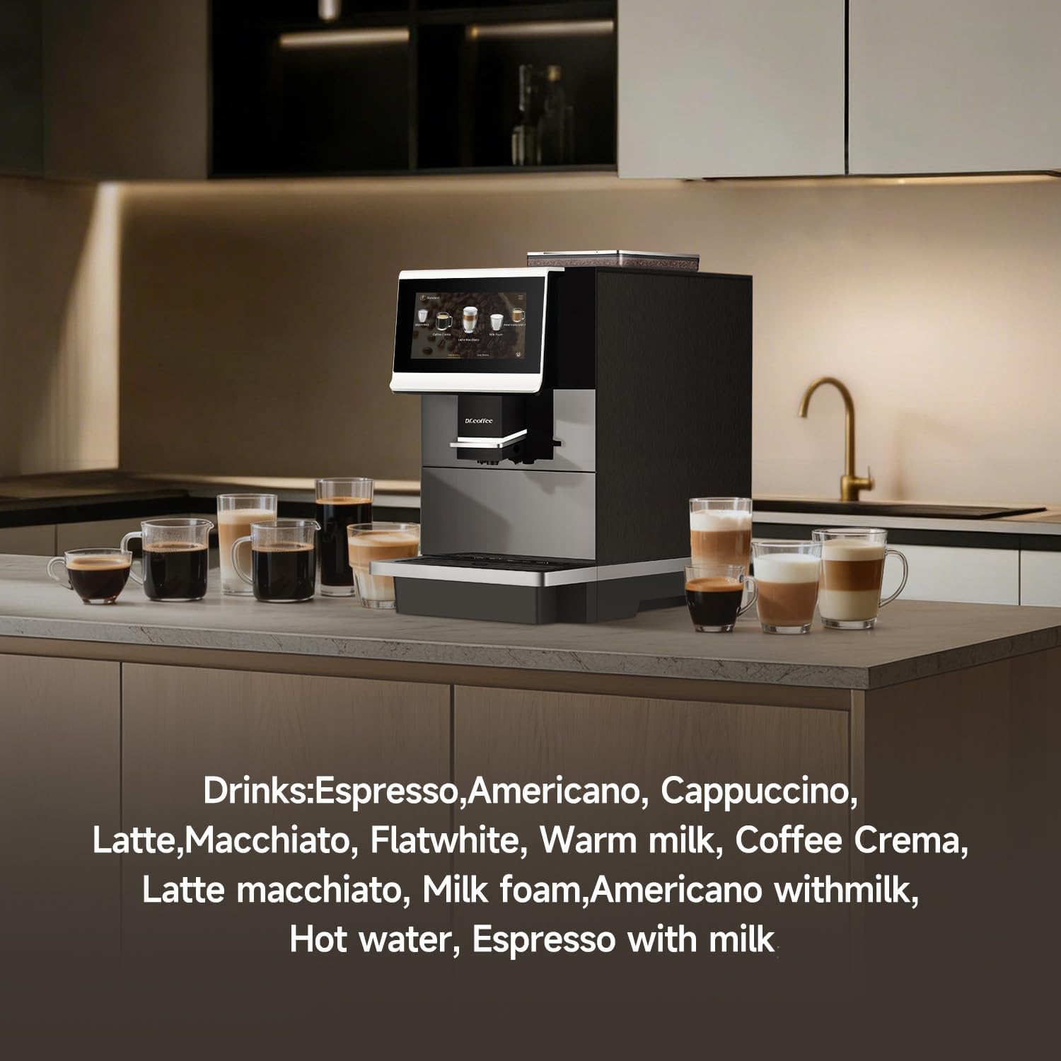 DR.COFFEE C12 Fully Automatic Coffee Machine, Espresso Machine With Ceramic Flat Burrs, 9 Grind Size Options, 7” HD Large Touchscreen, 4 Water Tank for Office Use
